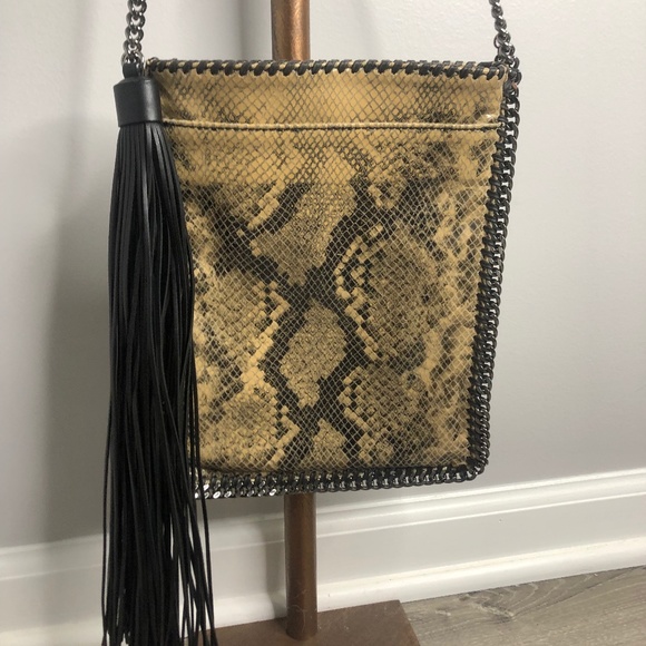 Stella McCartney Embossed Snake Print Flat Crossbody Bag w Tassel Italy - Picture 3 of 9